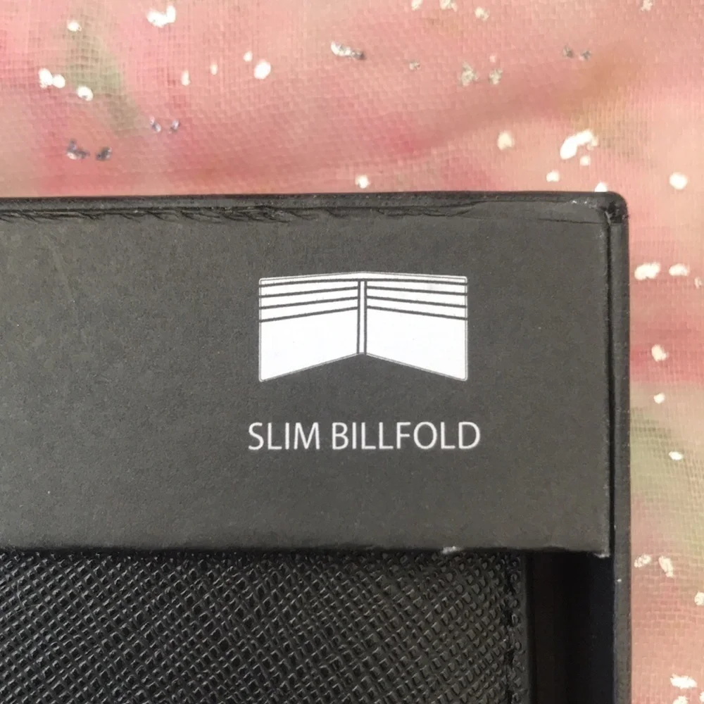 Brand New Michael Kors Genuine Leather Black Slim Billfold Wallet w/ Silver Logo